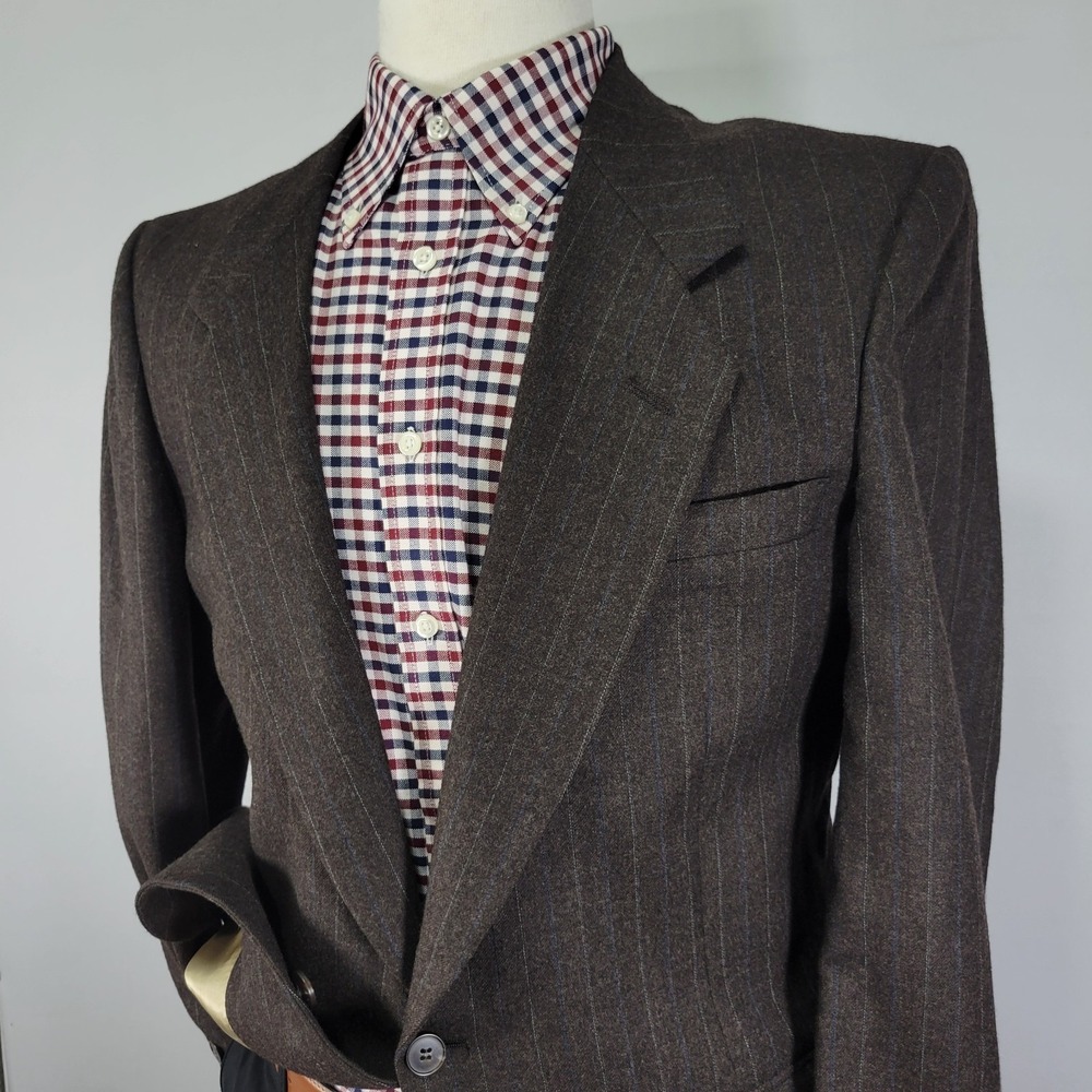 VTG Nino Cerruti Men's Sport Coat Blazer Two Button Flannel Brown Striped 40R - Picture 8 of 12